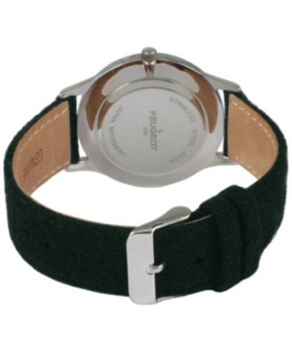 Men's Round 40mm Steel Case with Green Wool/Leather Strap