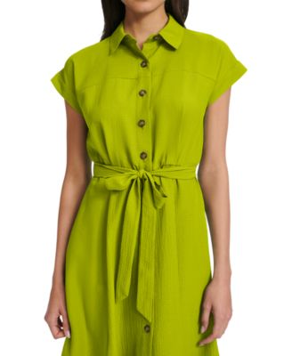 Women's Belted Cap-Sleeve Shirt Dress