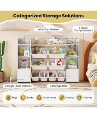 4-Tier Large Storage Cabinet with 6 Cubbies & 8 Removable Bins Bookshelf