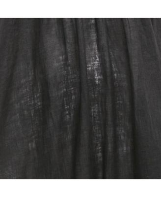 Women's Black Linen Tie Neck Detail Empire Mid Dress