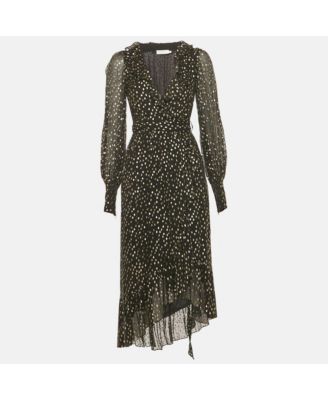 Women's Black Fil Coupe Silk Wrap Midi Dress