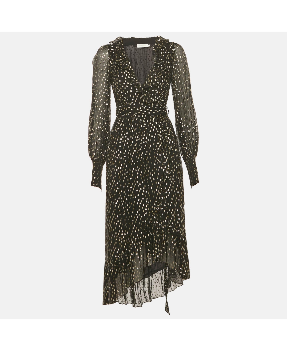 Pre-Owned Zimmermann Women's Black Fil Coupe Silk Wrap Midi Dress