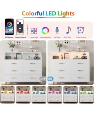 6-Drawer Wood Dresser with LED Lighting and Charging Ports