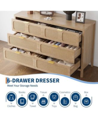 Rattan Dresser for Bedroom with Metal Handles