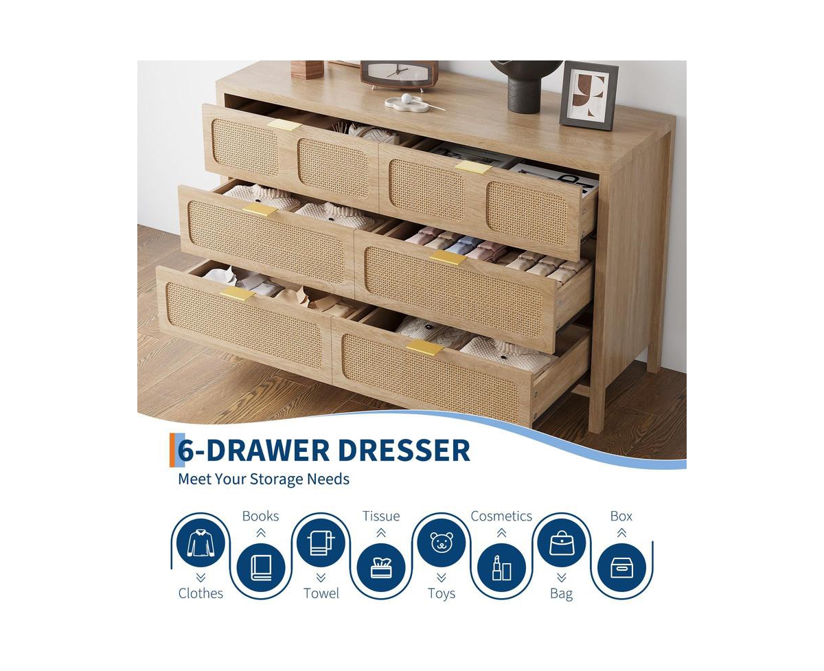 gaomon Rattan Dresser for Bedroom with Metal Handles