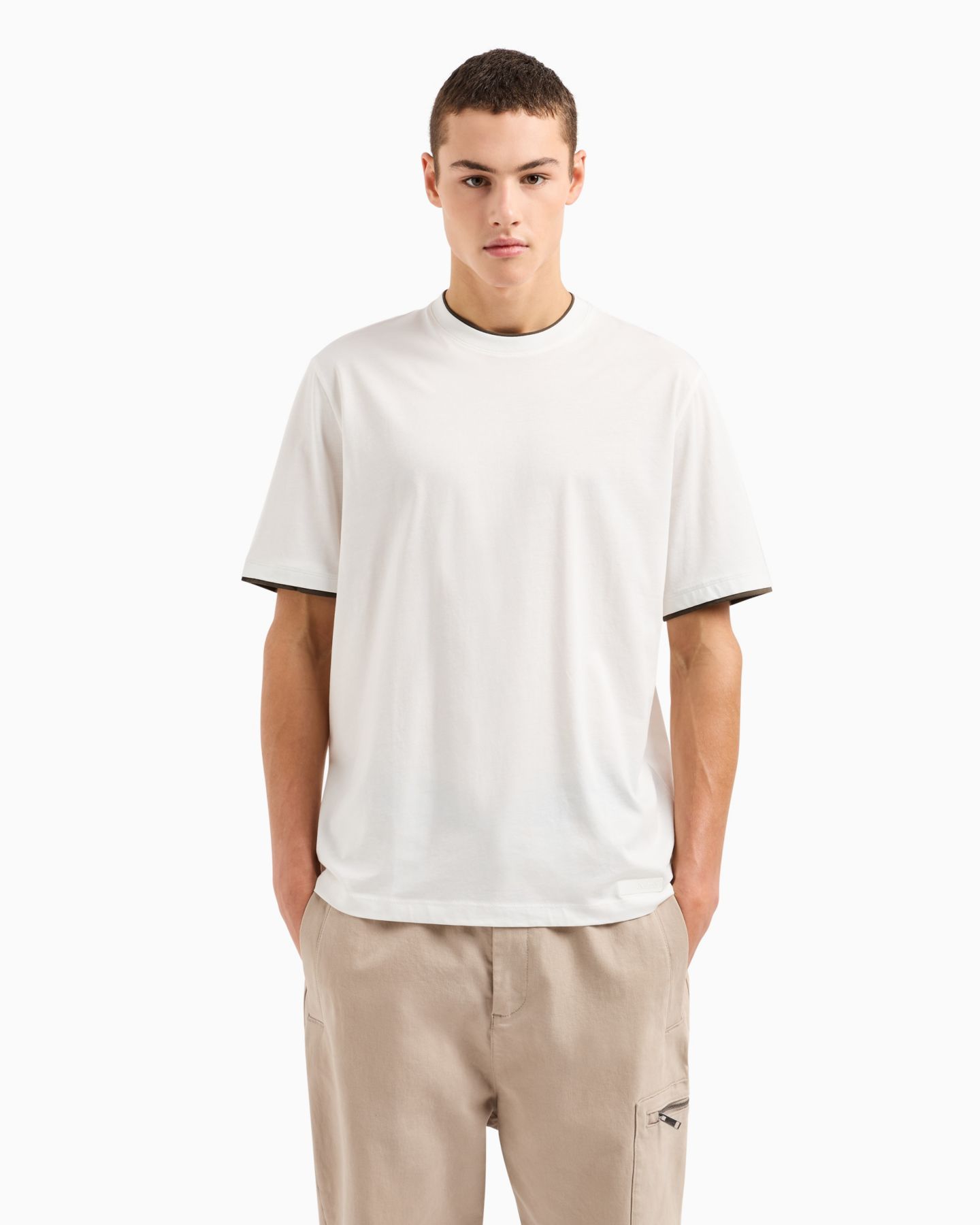 Мужская футболка A|X Armani Exchange A X Regular-Fit Layered-Look, цвет: Молочный белый — фото 1