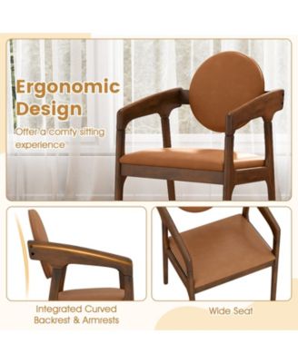 Wooden Dining Chair Set of 4 w/Rubber Wood Frame Padded Seat & Back Armrests