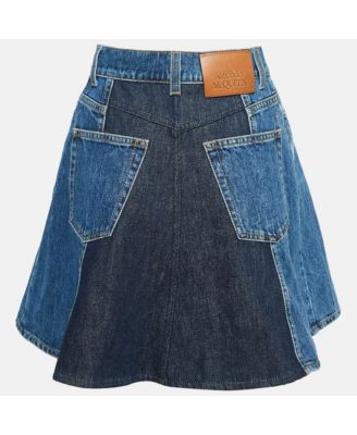 Women's Blue Denim Dual Tone Pleated Mini Skirt