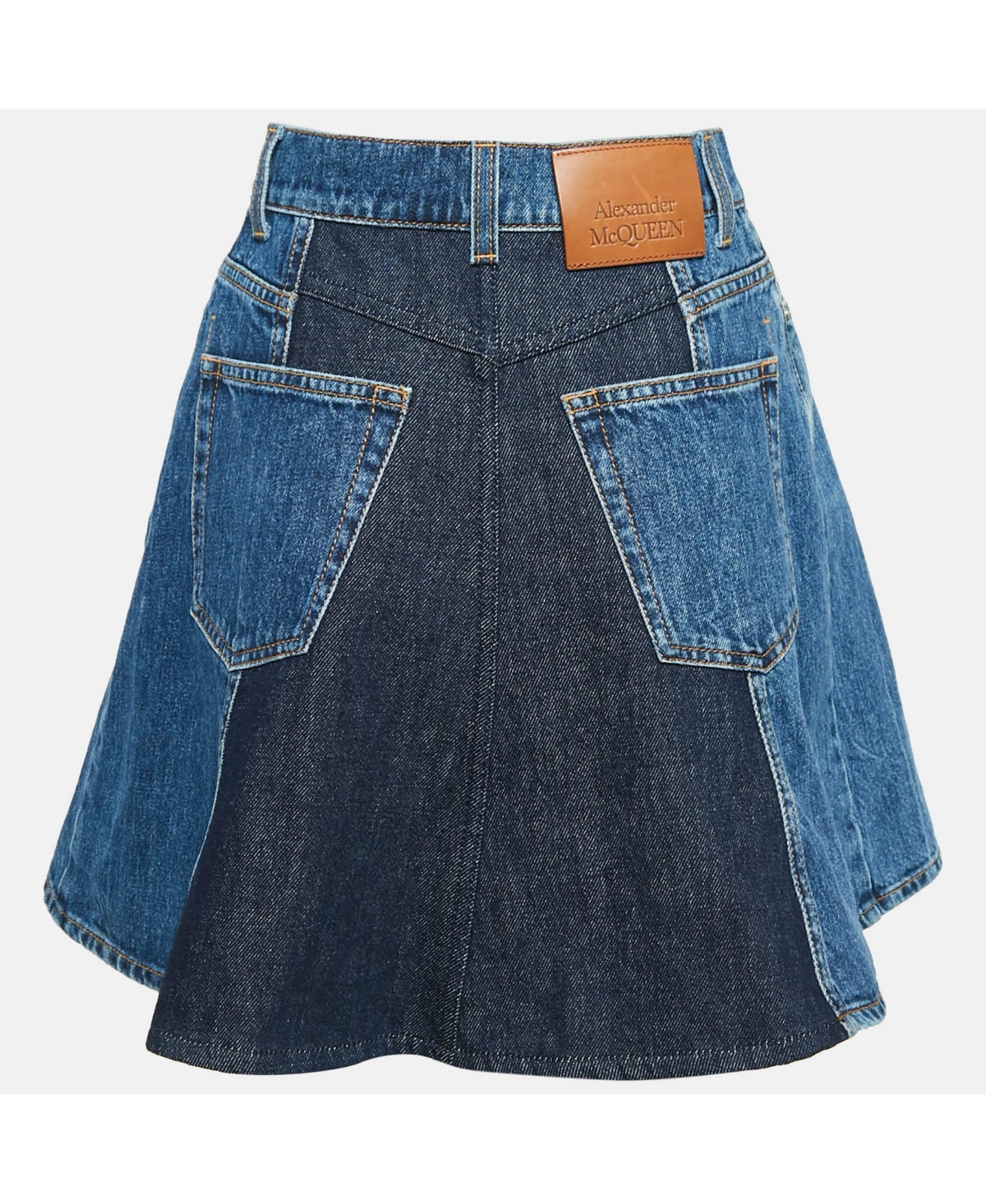 Pre-Owned Alexander Mcqueen Women's Blue Denim Dual Tone Pleated Mini Skirt