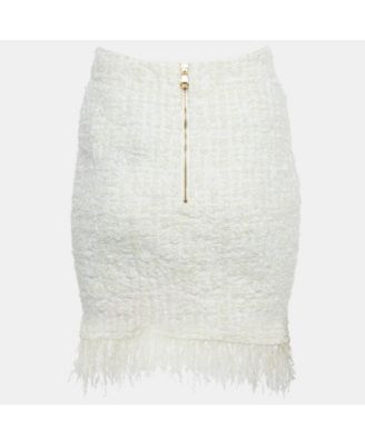 Women's White Tweed Button Detail Pencil Skirt