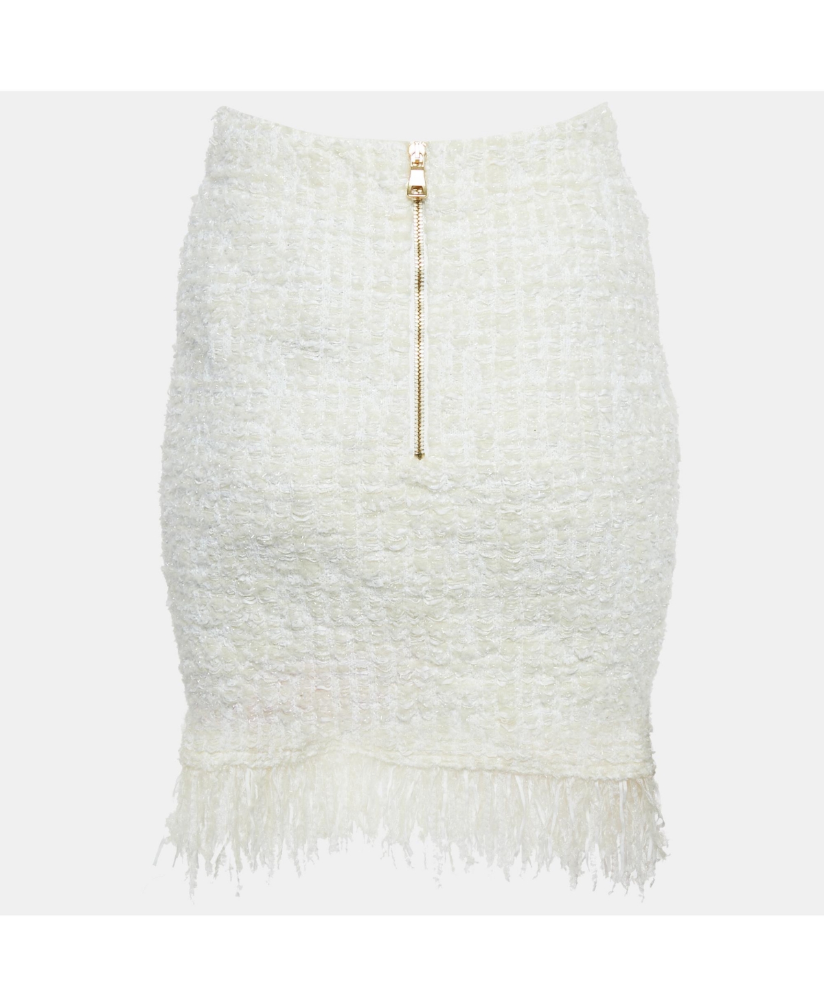 Pre-Owned Balmain Women's White Tweed Button Detail Pencil Skirt