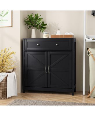 Farmhouse Kitchen Cabinet Sideboard with Barn Door Drawer and Adjustable Shelf in Black