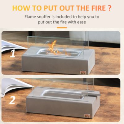 13inch Concrete Tabletop Ethanol Fireplace Stainless Steel Lid Indoor Outdoor Light Grey