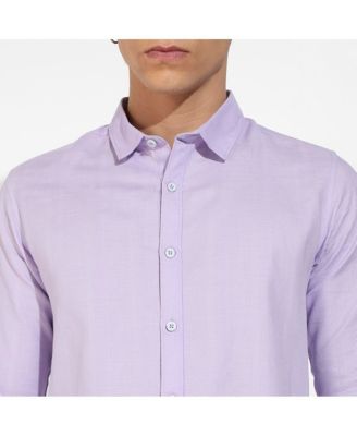Men's Lavender Self-Design Striped Shirt
