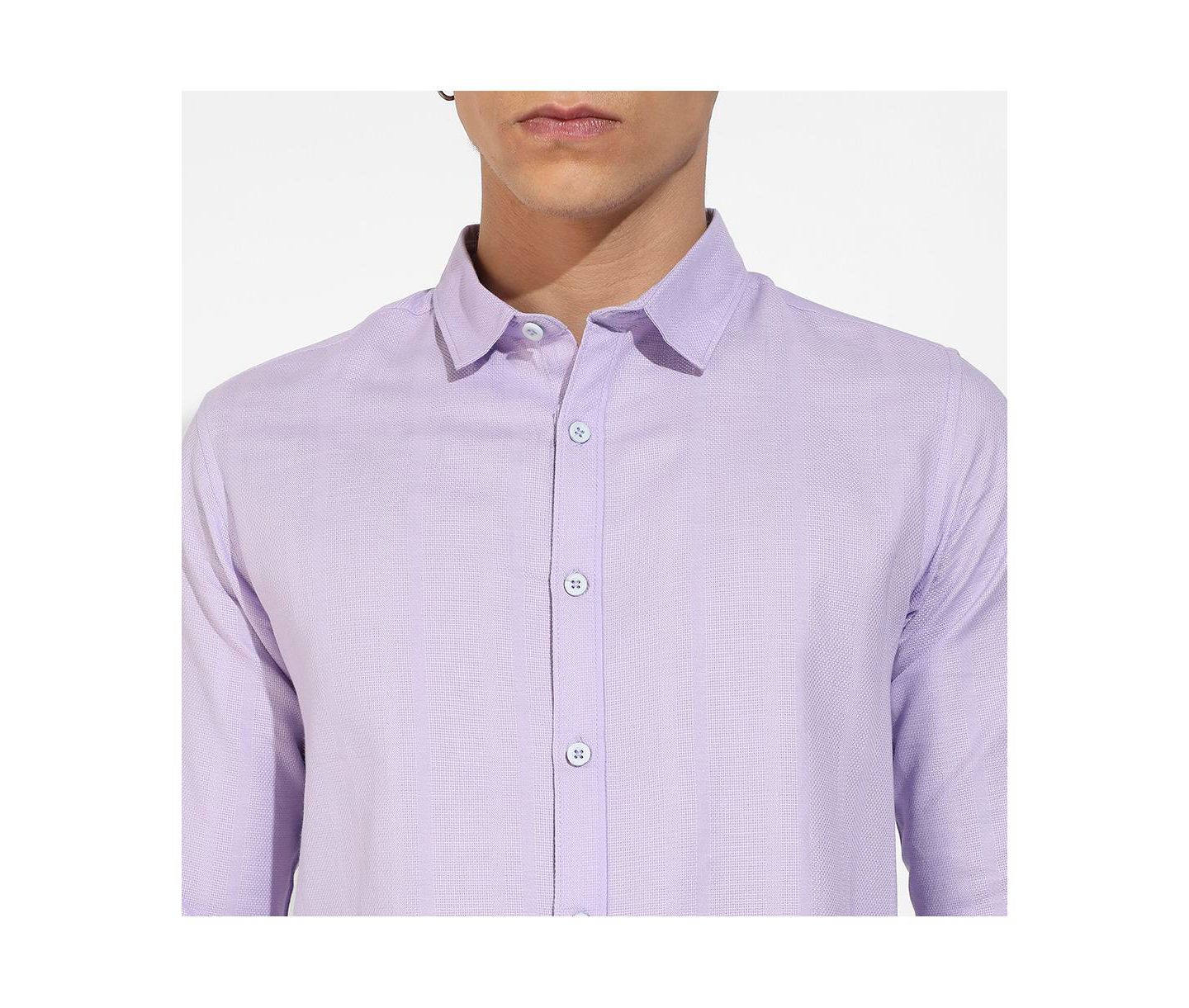 Мужская рубашка Cahoot Campus Sutra Lavender Self-Design Striped, цвет: Фиолетовый — фото 4