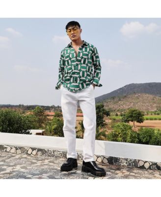 Men's Emerald Green & Ivory White Contrast Block Shirt