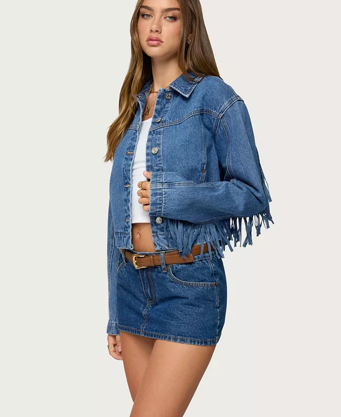 Womens Maurice Fringed Denim Jacket - thumbnail 4