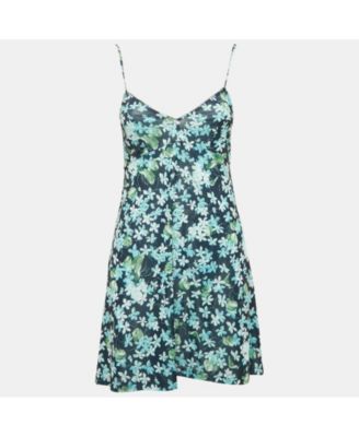 Women's Blue Floral Print Crepe Ruffled Wrap Mini Dress