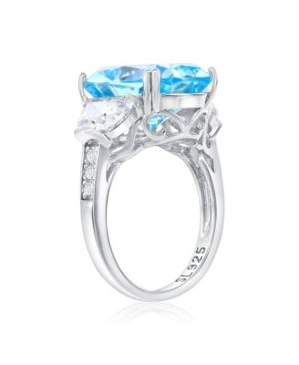 Suzy Levian Gala Collection Sterling Silver Elongated Cushion Firework Cut Cubic Zirconia Three Stone Ring