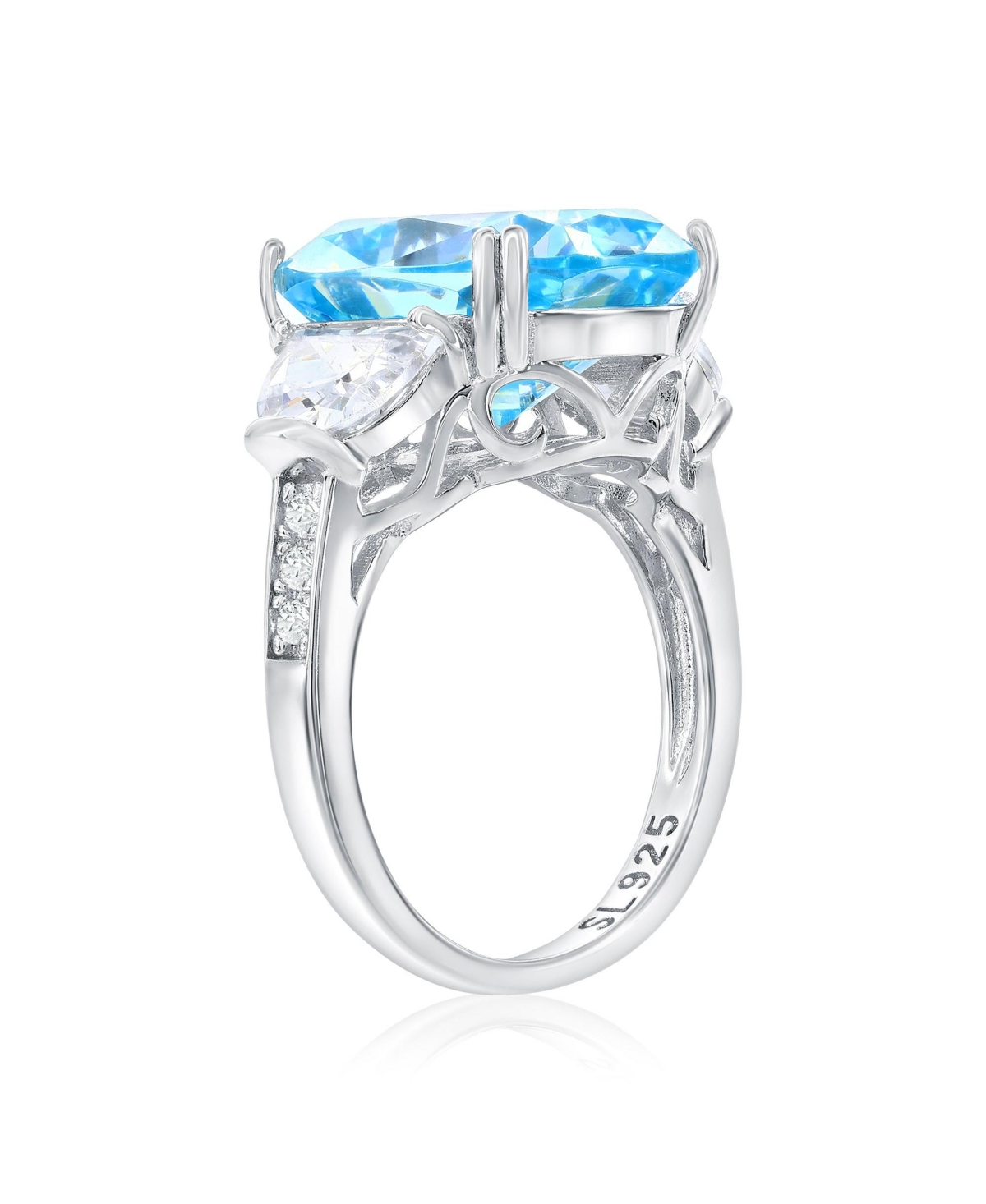 Suzy Levian Gala Collection Sterling Silver Elongated Cushion Firework Cut Cubic Zirconia Three Stone Ring