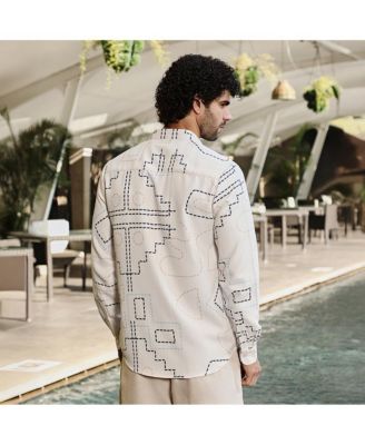 Men's Off-White & Navy Blue Thread-Lines Shirt