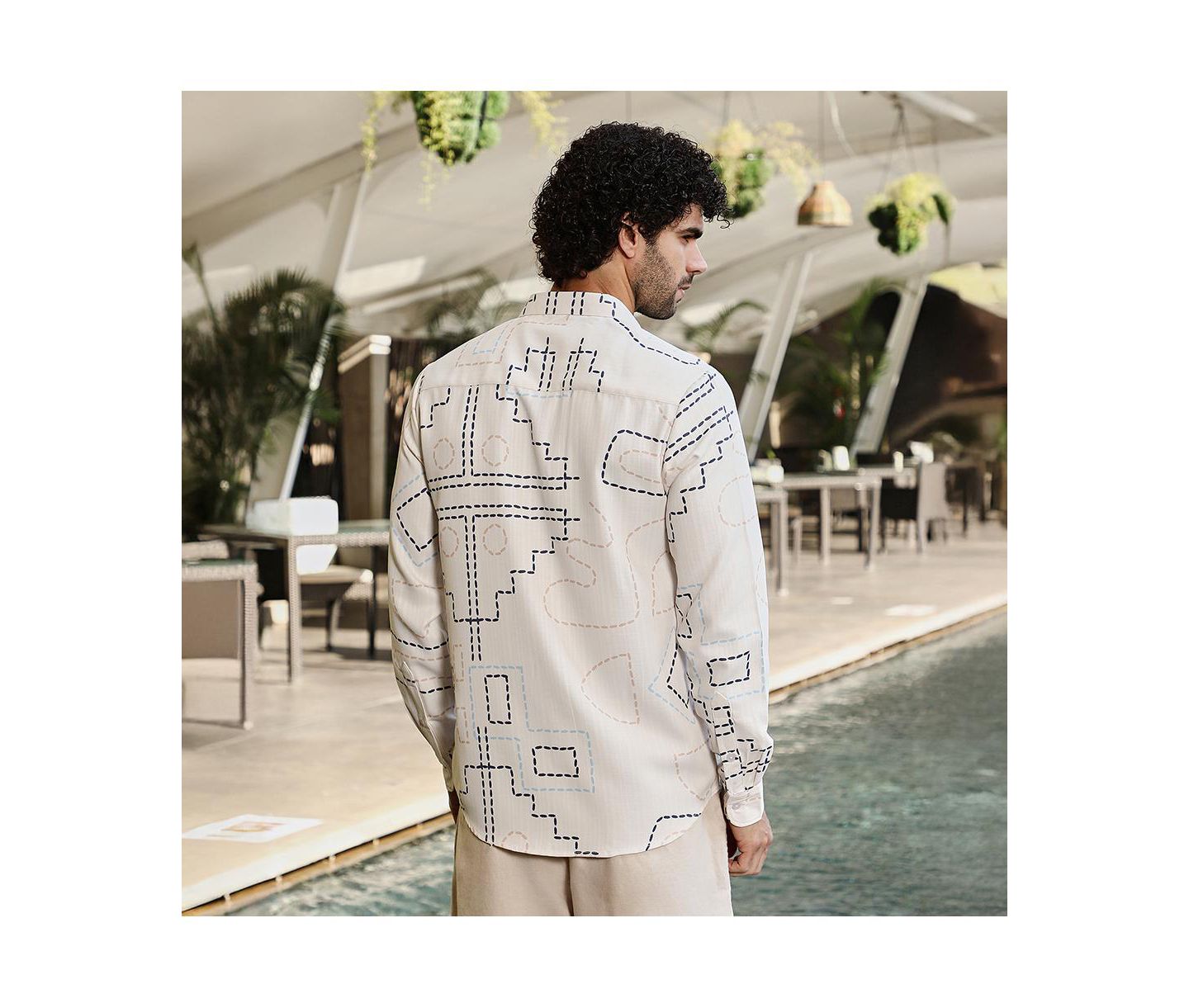 Мужская рубашка Cahoot Campus Sutra Off-White & Navy Blue Thread-Lines, цвет: Синий — фото 4