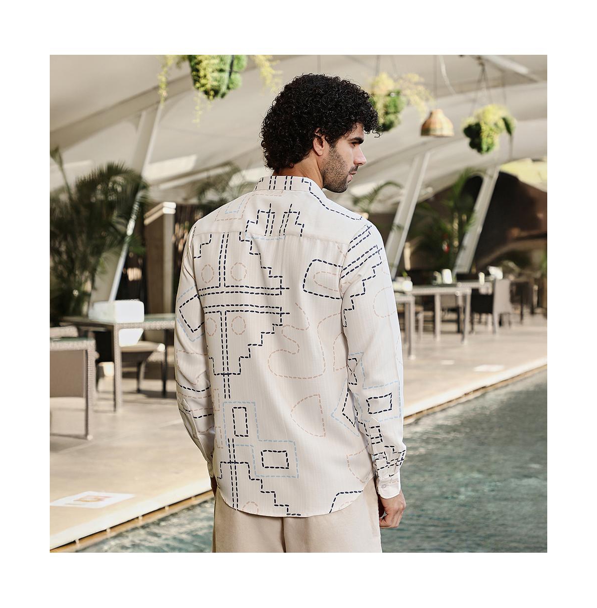 Campus Sutra Men's Off-White & Navy Blue Thread-Lines Shirt