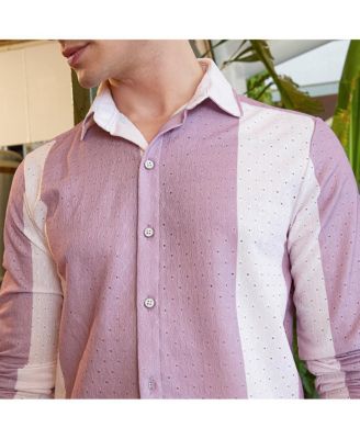 Men's Mauve Purple & Daisy White Panel-Tactile Shirt