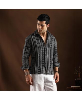 Men's Onyx Black Folk-Weave Shirt