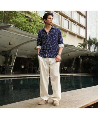 Men's Indigo Blue Mosaic-Jacquard Shirt