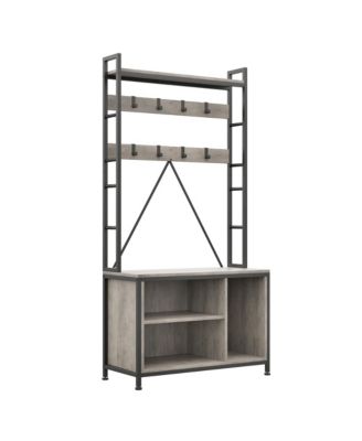 Hall Tree with Bench and Shoe Storage, 36.41&amp;#x22; Entryway Bench with Coat Rack Freestanding, Industrial Freestanding Coat Rack