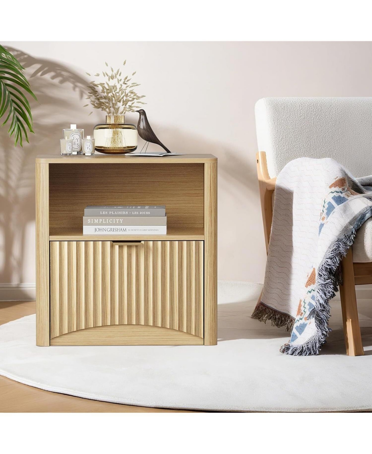 Gaomon 2pcs Nightstands, Fluted Nightstand with Drawer and Storage, End Table Mid Century Modern, Wooden Nightstand for Bedroom Sofa Office,Oak