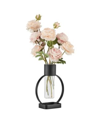 Jacob Modern Black Metal Open Circle Pedestal Clear Glass Tabletop Vase