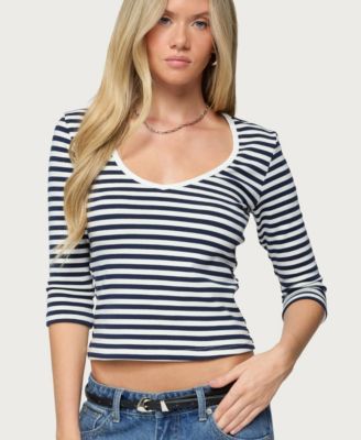 Women's Poppie Striped V Neck Top