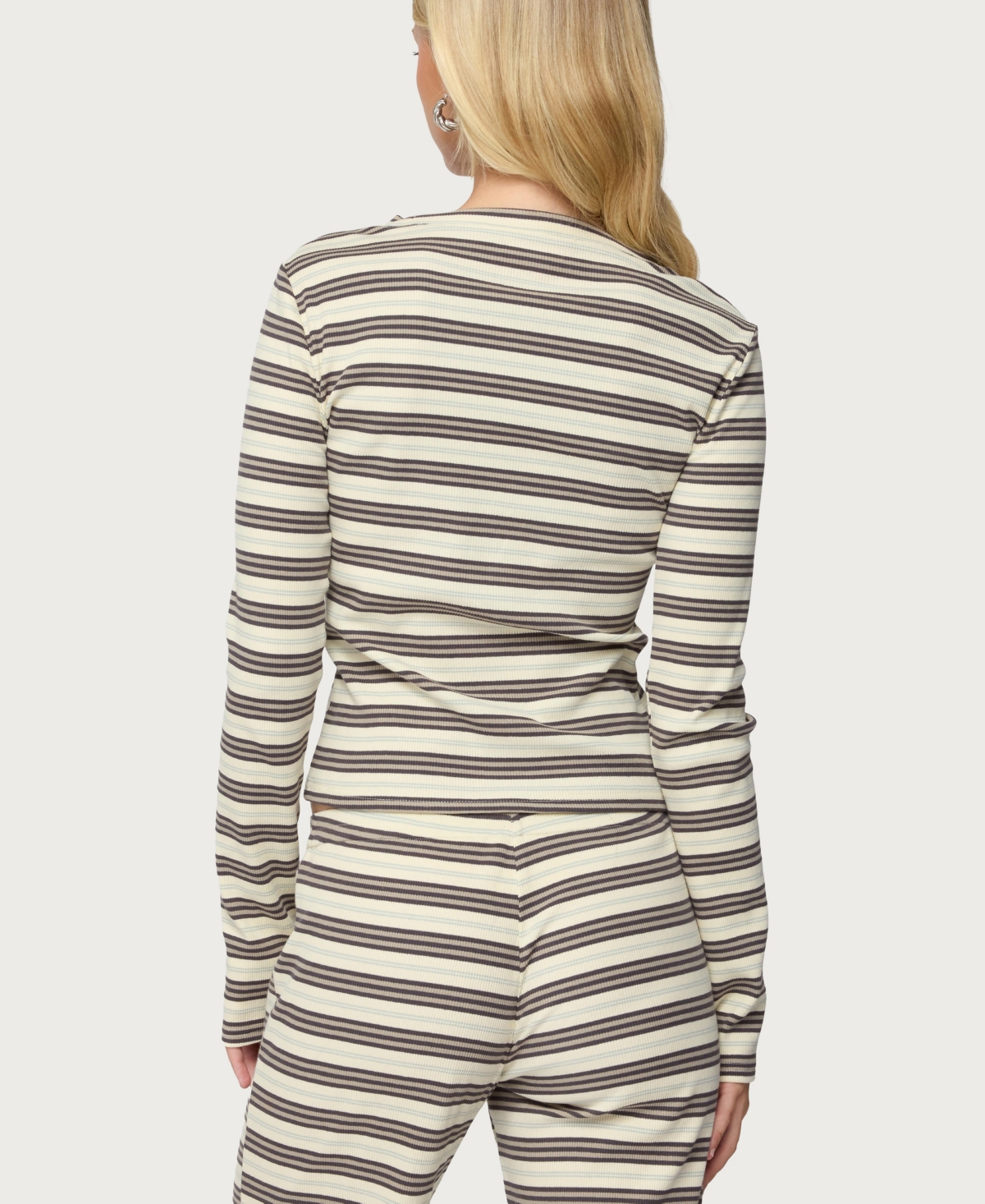 Edikted Women's Avalie Striped Ribbed Long Sleeve T Shirt