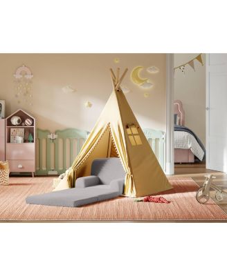 Kids Sofa Chair, Sherpa Convertible Toddler Couch with Washable Cover, Crown Design Comfy Children's Reading Chair