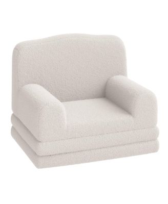 Kids Sofa Chair, Sherpa Convertible Toddler Couch with Washable Cover, Crown Design Comfy Children's Reading Chair