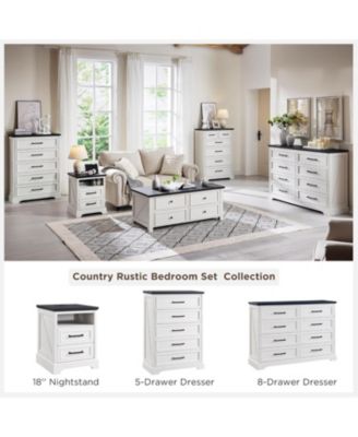 18" Farmhouse Nightstand Set of 2 with Charging Station,End Table with 2 Drawers Storage,Side Table,Bedside Cabinet, White