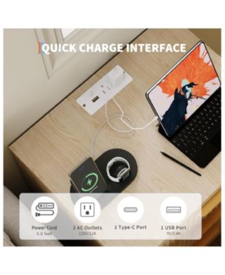 Fluted Nightstand with Charging Station, Bedside Table with 2 Drawers and Open Storage Space, Mid Century Modern End Table, 1pcs