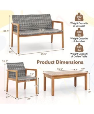 8 Pieces Outdoor Furniture Set, Acacia Wood Frame Sofa Set with Rattan Seat