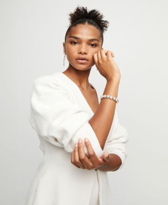 Silver-Tone Pebble Bracelet with Leather Tie