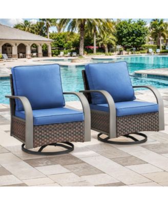 SteelCurve 2-Person PE Wicker Patio Swivel Chair Outdoor Glider with CushionGuard Olefin Cushion
