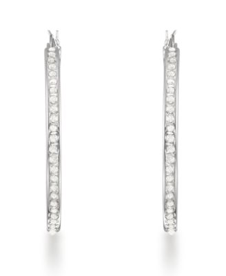 Diamond Accent Hoop Earrings (0.01 ct. t.w.) in Sterling Silver