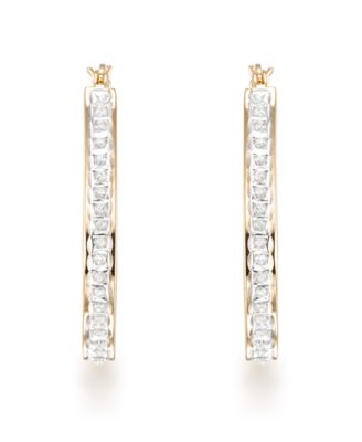 Diamond Accent Hoop Earrings (0.01 ct. t.w.) in 18k Gold Over Sterling Silver