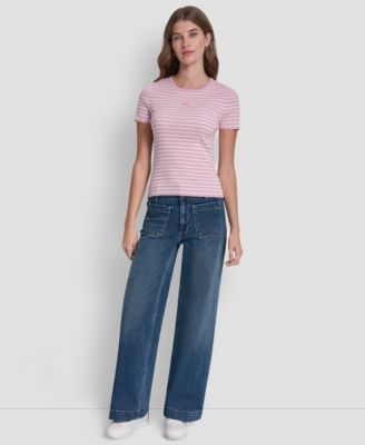Women's Crew Neck Striped Rib Top