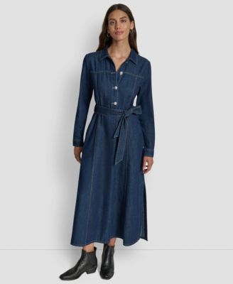 Women's Self-Belted A-Line Shirt Dress
