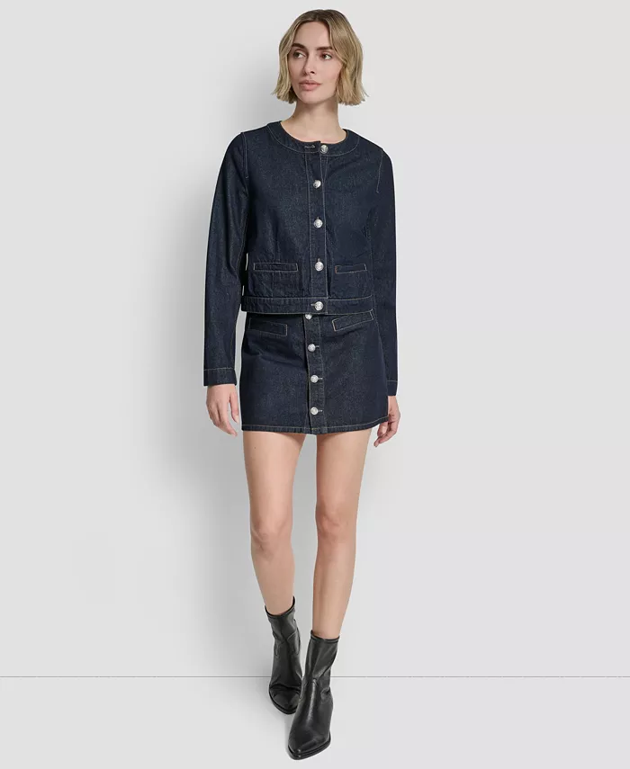 Women's Crew Neck Denim Jacket - thumbnail 2