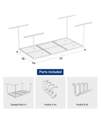 OHK Series Ceiling Mounted Overhead Garage Storage Rack, White — 36" X 72"