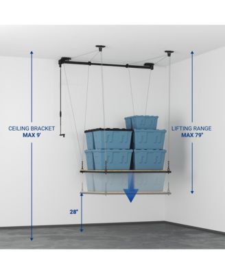 GL2B-E– 4×4 FT GARAGE LIFTING STORAGE RACK WITH RUBBERWOOD PLATFORM  (BLACK)