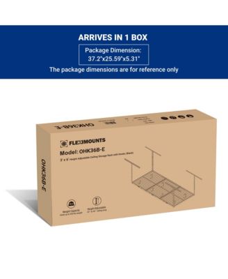 OHK Series Ceiling Mounted Overhead Garage Storage Rack, Black — 36" X 72"